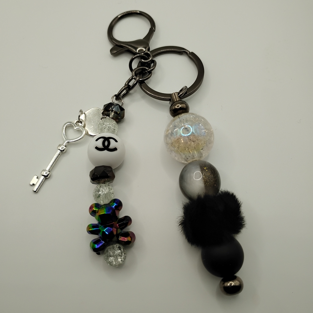 Chic Black and White Chanel Vibes Keychain Accessory